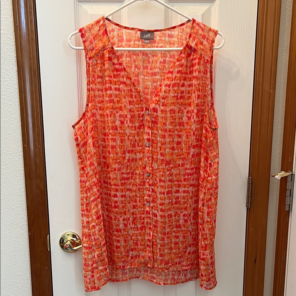 J. Jill Vibrant Orange and Red Sleeveless Blouse